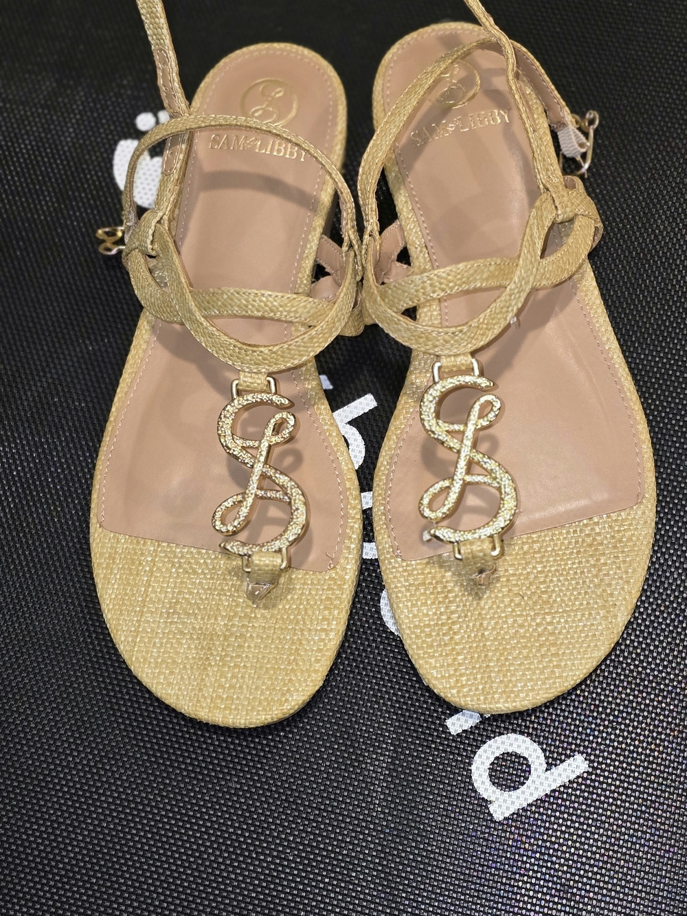 Gold Women’s Sandal with Decorative Logo Accent